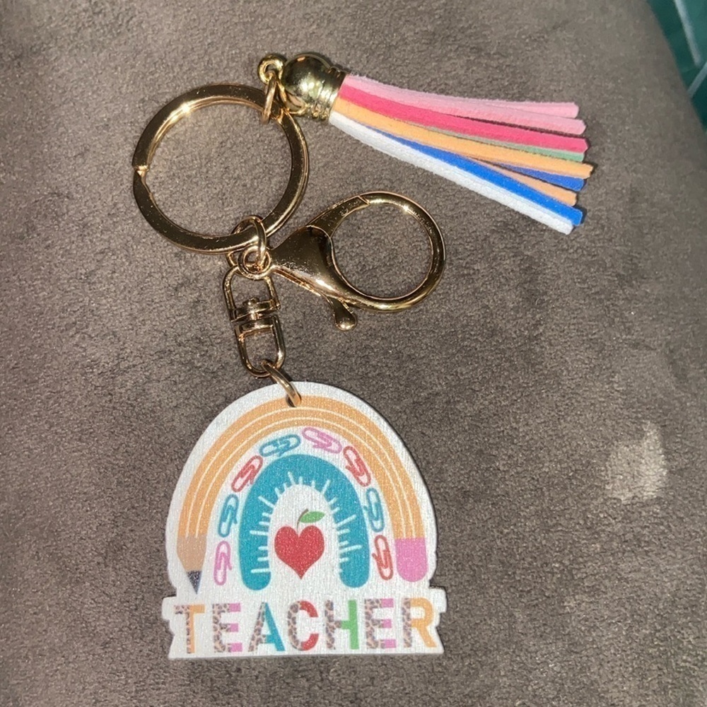 Boutique Teacher Rainbow Tassel Keychain or Bag Charm NEW